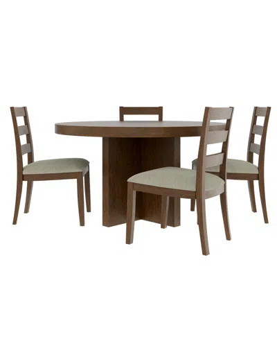 Macy's Furniture Davie Cracked Oak And Fabric 54" Round 5-pc. Dining Set