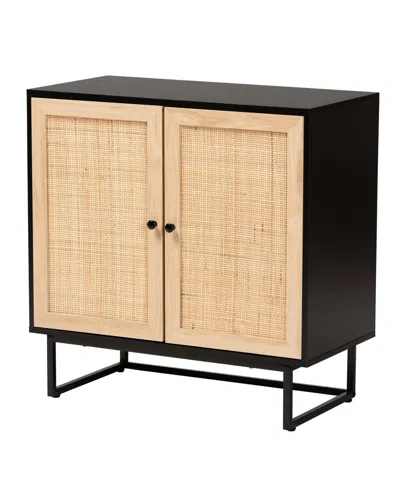 Macy's Furniture Declan 15.7" Rattan Mid-century Storage Cabinet In Black