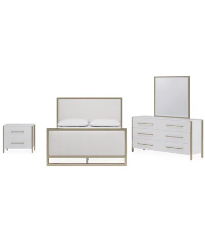 Macy's Furniture Emila 3-pc. King Bed Set Upholstered King Bed, 2-drawer Nightstand And Dresser In White