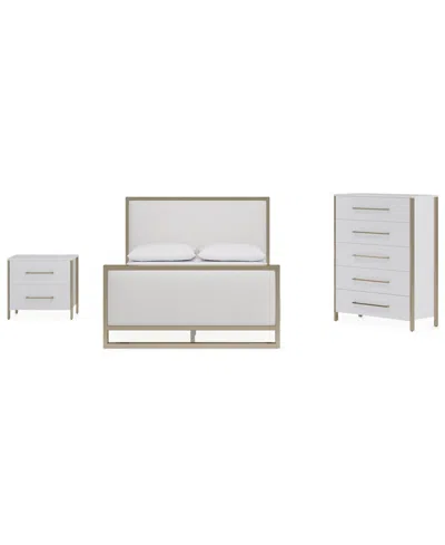 Macy's Furniture Emila 3-pc. Upholstered Cal. King Bedroom Set Bed, 2-drawer Nightstand And Chest In White