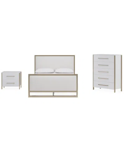 Macy's Furniture Emila 3-pc. Upholstered King Bedroom Set Bed, 2-drawer Nightstand And Chest In White