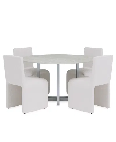 Macy's Furniture Emila 5-pc. Dining Set (round Table & 4 Upholstered Chairs) In White
