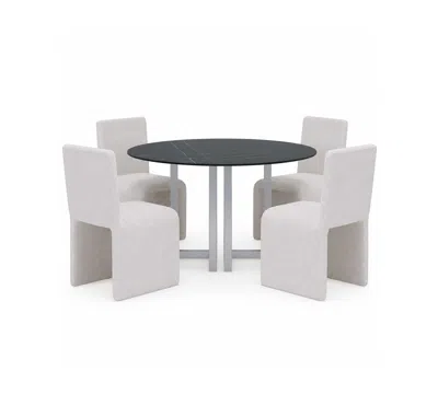 Macy's Furniture Emila 5-pc. Dining Set (round Table & 4 Upholstered Chairs) In White