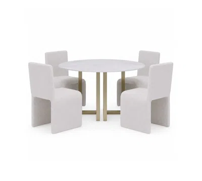 Macy's Furniture Emila 5-pc. Dining Set (round Table & 4 Upholstered Chairs) In White