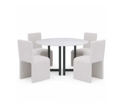 Macy's Furniture Emila 5-pc. Dining Set (round Table & 4 Upholstered Chairs) In White