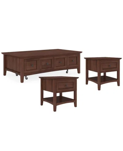 Macy's Furniture Hedworth Wood Rectangle Coffee Table With 2 Square End Tables Set In Brown