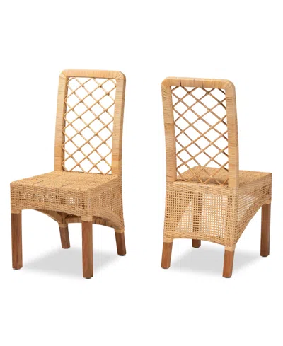 Macy's Furniture Moscow 2-pc. Rattan Bohemian Dining Chair Set In Brown