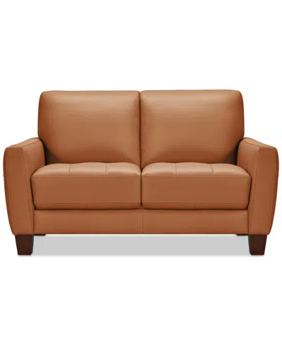 Macy's Galligher 59" Leather Loveseat, Created For  In Caramel