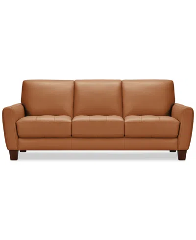 Macy's Galligher 82" Leather Sofa, Created For  In Caramel