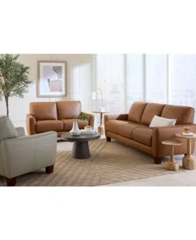 Macy's Galligher Leather Sofa Collection Created For Macys In Caramel