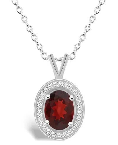 Macy's Garnet (1-1/2 Ct. T.w.) And Diamond (1/8 Ct. T.w.) Halo Pendant Necklace In Sterling Silver