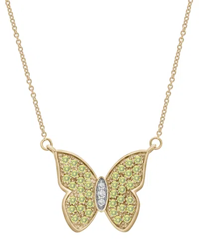 Macy's Garnet (1-1/5 Ct. T.w.) & White Topaz (1/10 Ct. T.w.) Butterfly 17" Pendant Necklace In 14k Gold-pla In Peridot