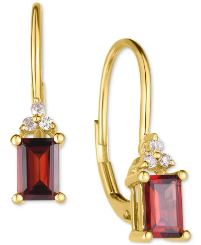 Macy's Garnet (1-1/5 Ct. T.w.) & Diamond (1/20 Ct. T.w.) Leverback Earrings In 14k Gold