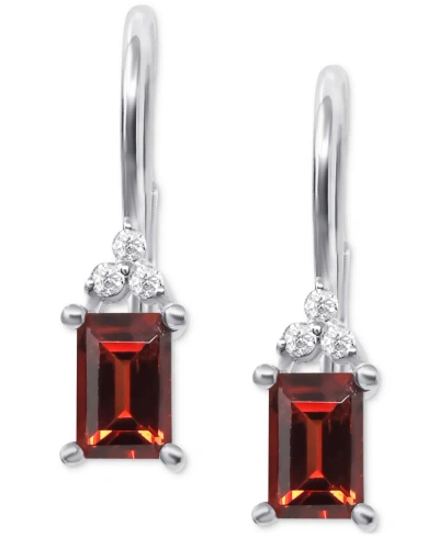 Macy's Garnet (1-1/5 Ct. T.w.) & Diamond (1/20 Ct. T.w.) Leverback Earrings In 14k Gold In White Gold