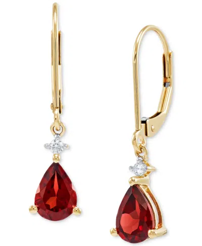 Macy's Garnet (1-3/4 Ct. T.w.) & Diamond (1/20 Ct. T.w.) Leverback Drop Earrings In 14k Gold