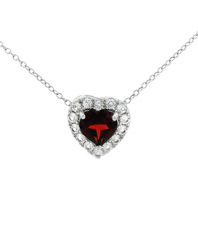 Macy's Garnet (1.40 Ct. T.w.) & White Topaz (0.40 Ct. T.w.) Heart Pendant Necklace In Sterling Silver