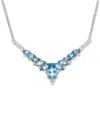 Macy's Garnet (2-1/3 Ct. T.w.) & White Topaz (3/8 Ct. T.w.) V-shape 17" Statement Necklace In Sterling Silv In Blue Topaz
