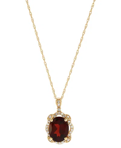 Macy's Garnet (2-1/4 Ct. T.w.) & Diamond (1/10 Ct. T.w.) Halo 18" Pendant Necklace In 14k Gold