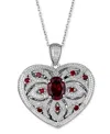Macy's Garnet (2-3/4 Ct. T.w.) & Diamond (1/10 Ct. T.w.) Heart 18" Pendant Necklace In Sterling Silver In Burgundy