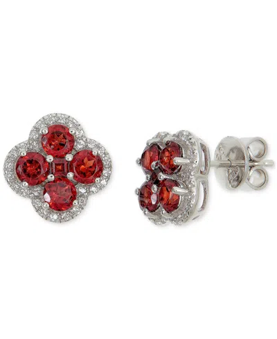 Macy's Garnet (3-1/4 Ct. T.w.) & White Topaz (1/3 Ct. T.w.) Stud Earrings In Sterling Silver In Burgundy