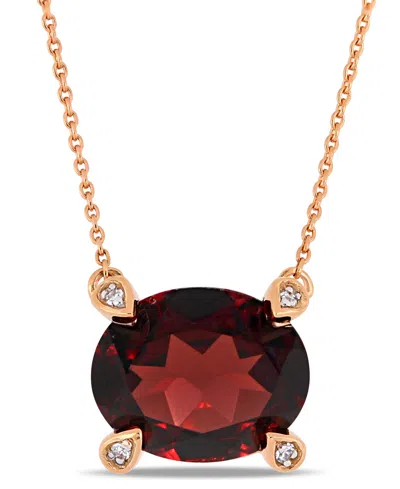 Macy's Garnet (3 Ct. T.w.) And Diamond Accent 17" Necklace In 10k Rose Gold