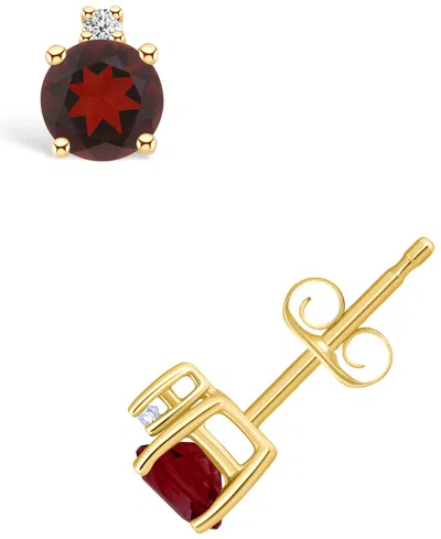 Macy's Garnet (3/4 Ct. T.w.) And Diamond Accent Stud Earrings In 14k Yellow Gold