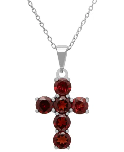 Macy's Garnet (3.60 Ct. T.w.) Cross Pendant Necklace In Sterling Silver In Burgundy