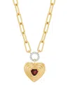 Macy's Garnet (3/8 Ct. T.w.) & White Topaz (1/10 Ct. T.w.) Heart & Circle Paperclip Link 18" Pendant Neckla In Garnet