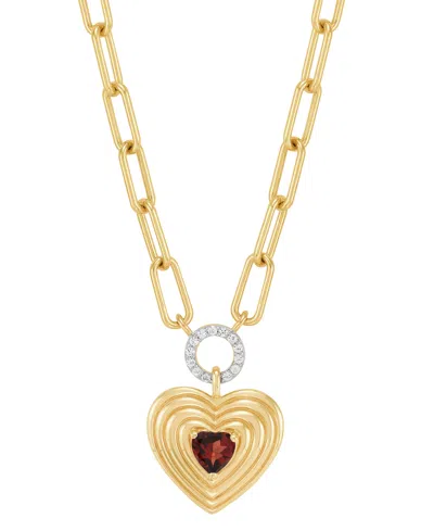 Macy's Garnet (3/8 Ct. T.w.) & White Topaz (1/10 Ct. T.w.) Heart & Circle Paperclip Link 18" Pendant Neckla