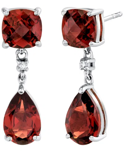 Macy's Garnet (5-19/40 Ct. T.w.) & Diamond Accent Drop Earrings In Sterling Silver In Metallic