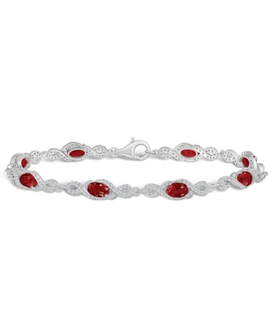 Macy's Garnet And White Topaz Bracelet (4-5/8 Ct. T.w And 2 Ct. T.w) In Sterling Silver