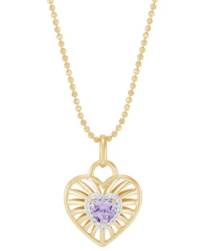 Macy's Garnet Or Amethyst (3/8 Ct. T.w.) & White Topaz (1/10 Ct. T.w.) Heart Pendant 18" Necklace In 14k Ye