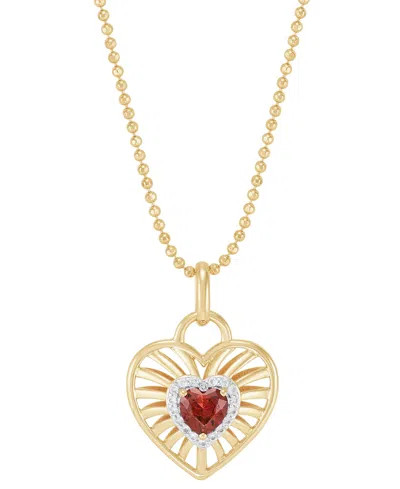 Macy's Garnet Or Amethyst (3/8 Ct. T.w.) & White Topaz (1/10 Ct. T.w.) Heart Pendant 18" Necklace In 14k Ye