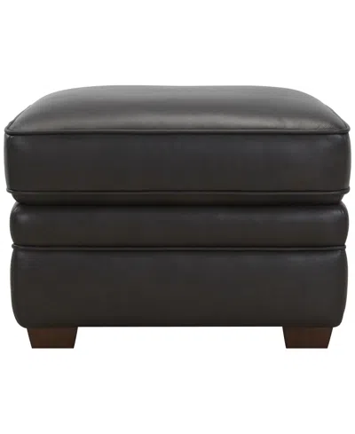 Macy's Gaspare 26" Leather Ottoman,  Exclusive In Black