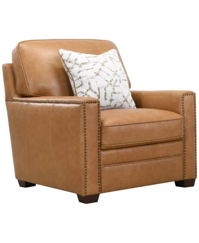 Macy's Gaspare 37" Leather Chair,  Exclusive In Brown