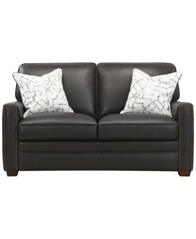 Macy's Gaspare 64" Leather Loveseat,  Exclusive In Black