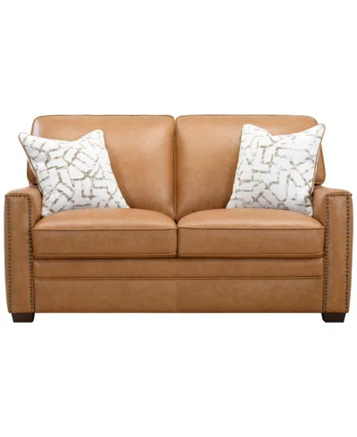 Macy's Gaspare 64" Leather Loveseat,  Exclusive In Brown