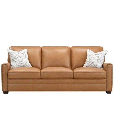 Macy's Gaspare 90" Leather 3-seat Sofa,  Exclusive In Brown