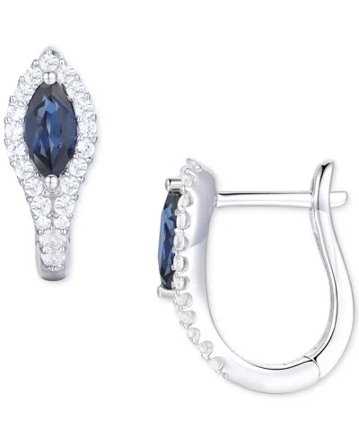 Macy's Gemstone (5/8 Ct. T.w.) & Diamond (1/4 Ct. T.w.) Hoop Earrings In 14k Gold In Blue