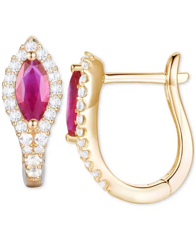 Macy's Gemstone (5/8 Ct. T.w.) & Diamond (1/4 Ct. T.w.) Hoop Earrings In 14k Gold In Red