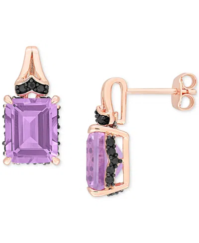 Macy's Gemstone & Black Sapphire (3/8 Ct. T.w.) Drop Earrings In 18k Rose Gold-plated Sterling Silver (also In Purple