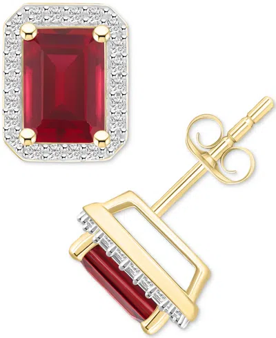 Macy's Gemstone & Created White Sapphire Halo Stud Earrings (1/4 Ct. T.w.) In 10k Yellow Gold In Multi