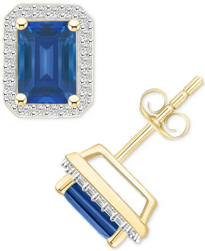 Macy's Gemstone & Created White Sapphire Halo Stud Earrings (1/4 Ct. T.w.) In 10k Yellow Gold In Multi