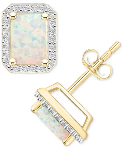 Macy's Gemstone & Created White Sapphire Halo Stud Earrings (1/4 Ct. T.w.) In 10k Yellow Gold In Multi