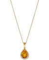 Macy's Gemstone & Diamond (1/10 Ct. T.w.) Pear-shaped 17" Pendant Necklace In 14k Yellow Gold