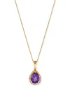 Macy's Gemstone & Diamond (1/10 Ct. T.w.) Pear-shaped 17" Pendant Necklace In 14k Yellow Gold