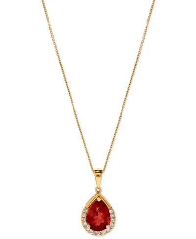 Macy's Gemstone & Diamond (1/10 Ct. T.w.) Pear-shaped 17" Pendant Necklace In 14k Yellow Gold In Burgundy