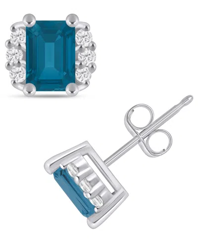 Macy's Gemstone And Diamond 1/3" Stud Earrings In 10k White Gold (also In 10k Yellow Gold)