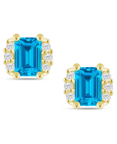 Macy's Gemstone And Diamond 1/3" Stud Earrings In 10k White Gold (also In 10k Yellow Gold) In Blue