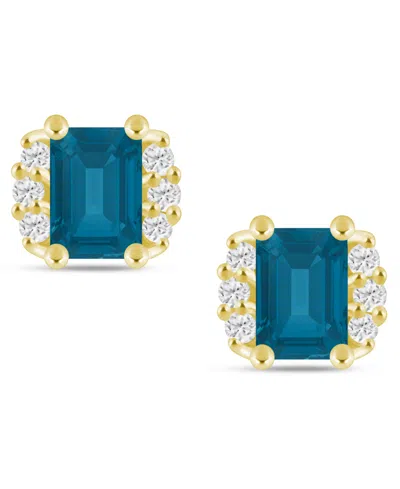 Macy's Gemstone And Diamond 1/3" Stud Earrings In 10k White Gold (also In 10k Yellow Gold) In Blue